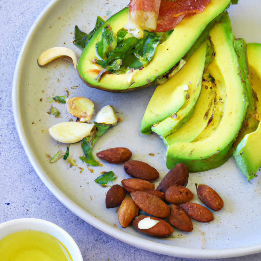 A colorful plate with healthy fats.